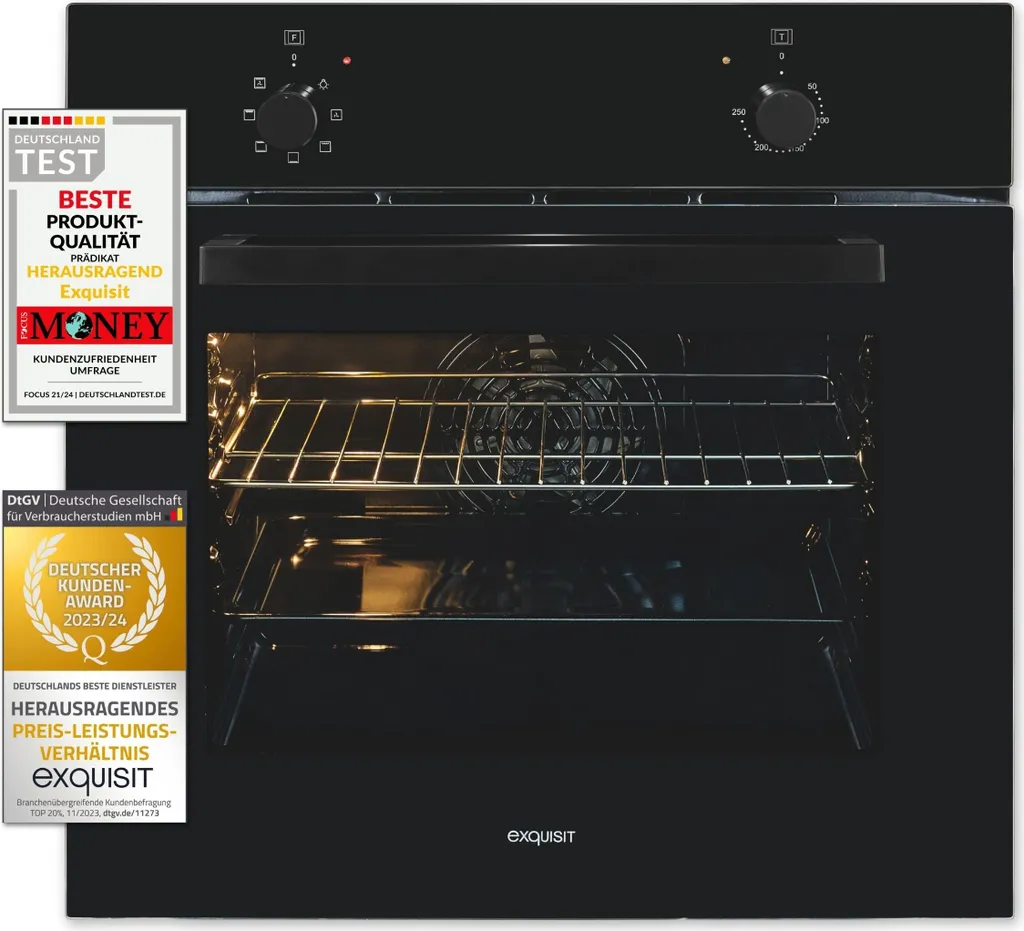 Exquisit built-in oven EBE255-U-020 black | Energy efficiency class A | 59.0 l cooking chamber | 60 cm built-in oven