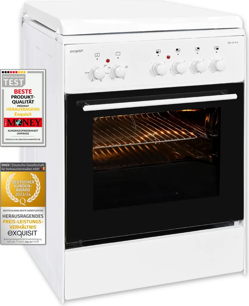 Exquisit Electric Freestanding Cooker EH 10.6-4 | Energy Efficiency Class A | 64.5 l Oven Capacity | 60 cm Electric Freestanding Cooker
