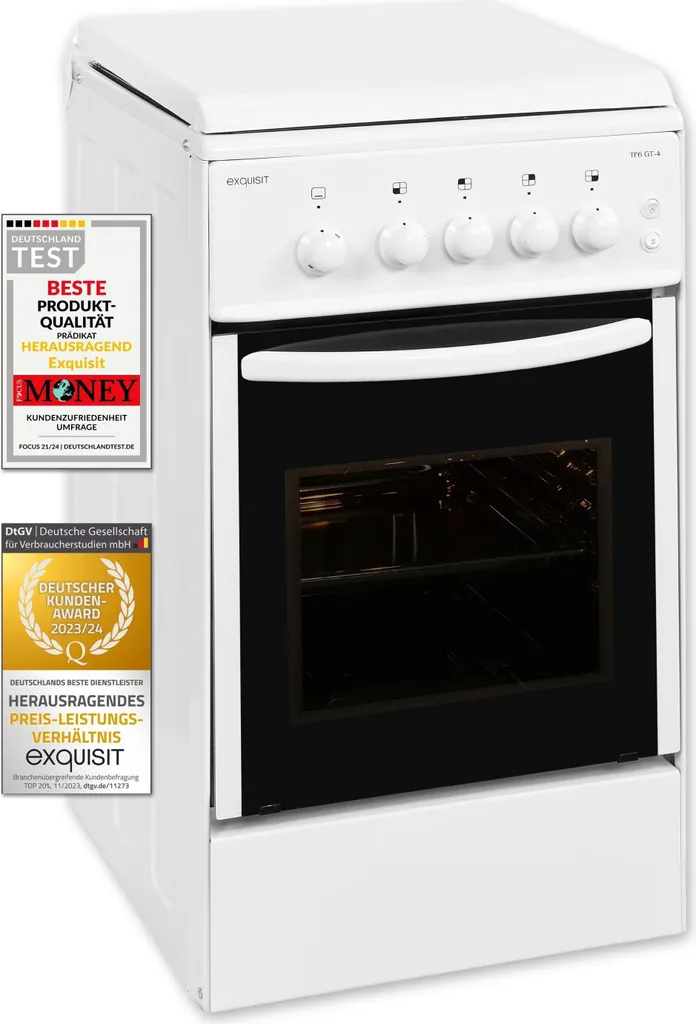 Exquisit TF 6 GT-4 Gas Cooker | Freestanding Gas Cooker | Gas Hob | 49 Liter Gas Cooking Chamber | White