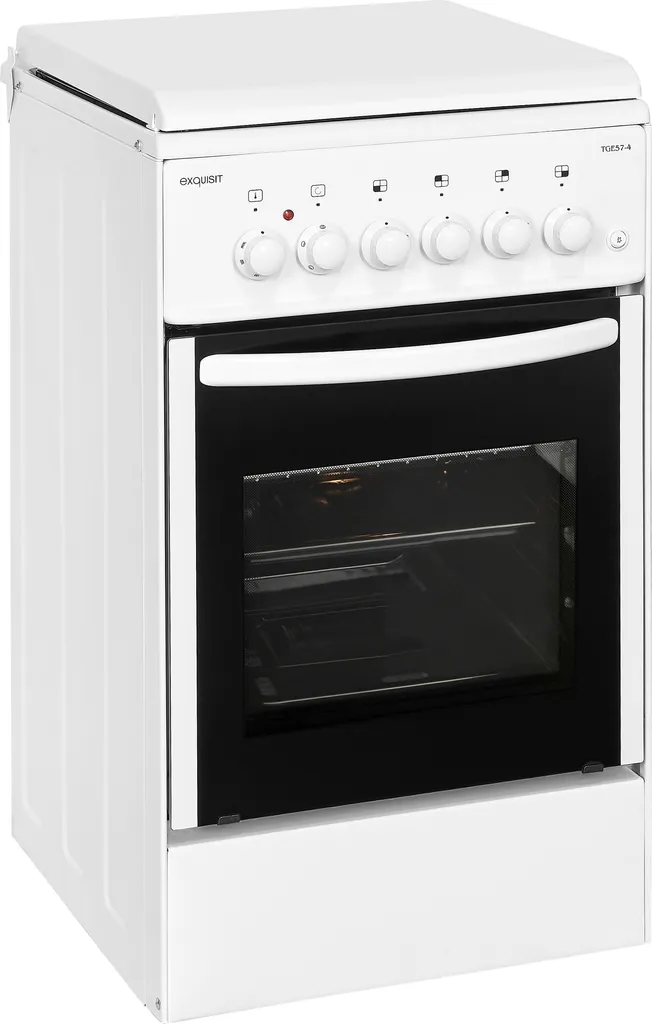 Exquisit Gas Cooker TGE 57-4 | Gas Freestanding Cooker | Gas Hob | 50 Liter Electric Oven Compartment | White