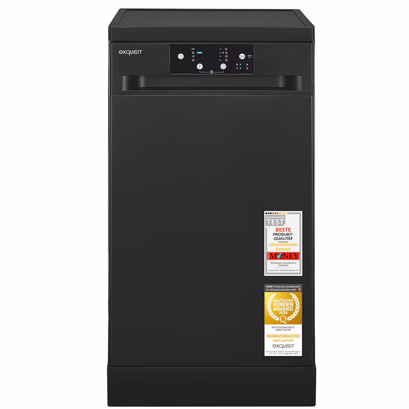 Exquisit GSP9109-450D dishwasher, black | 9 place settings | 4 programs | Eco 10 L | Delay start | LED display | Aquastop