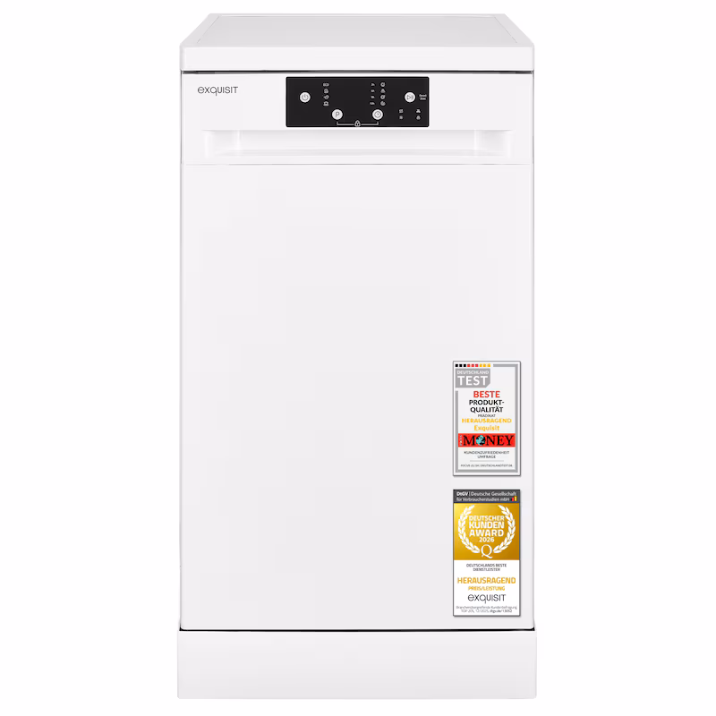 Exquisit GSP9410-030D white dishwasher | 45 cm dishwasher | ECO mode | 10 place settings | Automatic door opener | Delay start | Freestanding