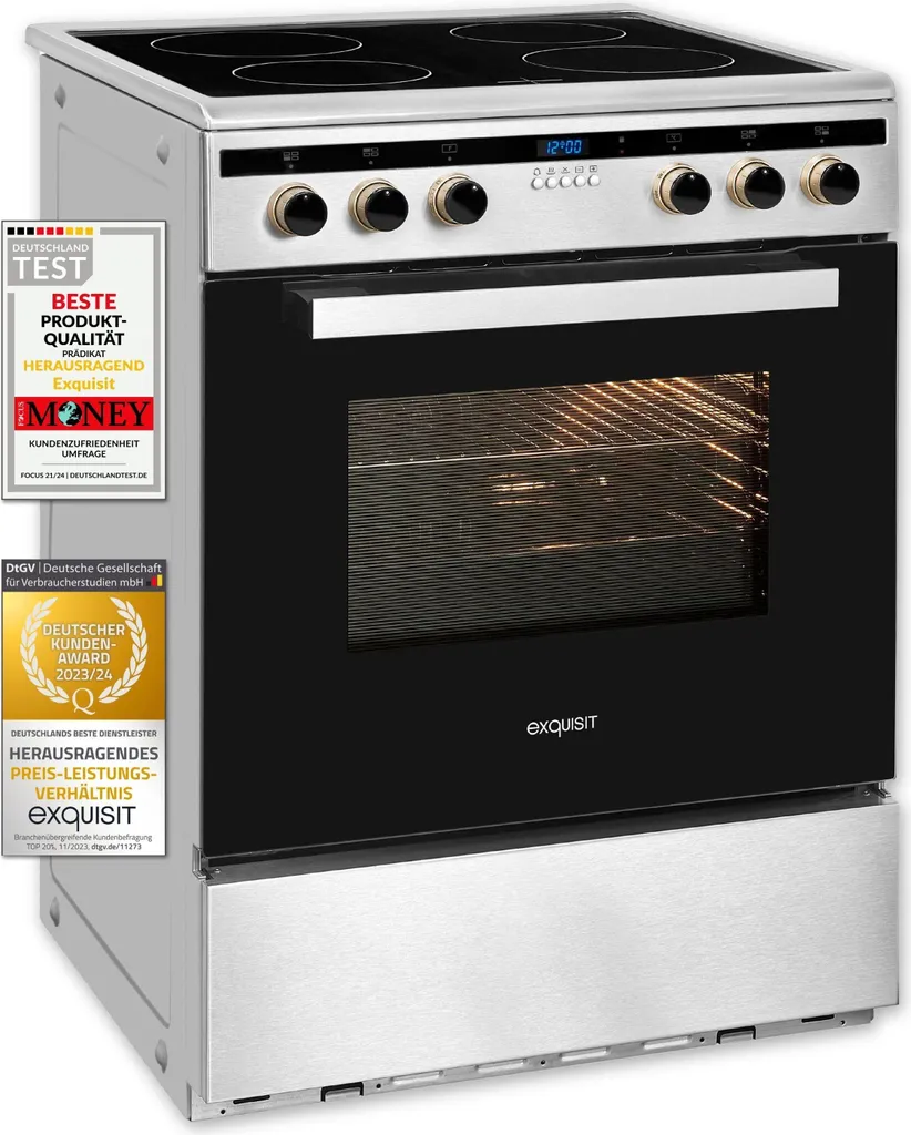 Exquisit EHI 60-3.1 Inox Induction Cooker | Energy Efficiency Class A | 64.3 l Oven Capacity | Glass Ceramic Hob | 60 cm Induction Cooker