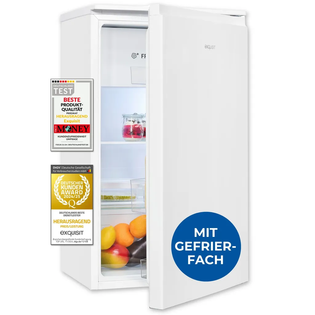 Exquisit refrigerator, KS5117-3-010E white, refrigerator with freezer compartment, freestanding, 3-star freezing, reversible door hinge, temperature control