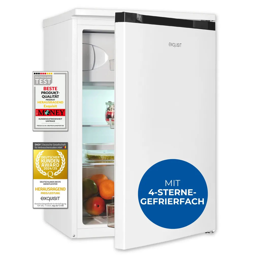 Exquisit refrigerator KS516-4-051C white | Net capacity: 107 L | With freezer compartment | 4-star freezing | Energy efficiency class: C | Temperature control