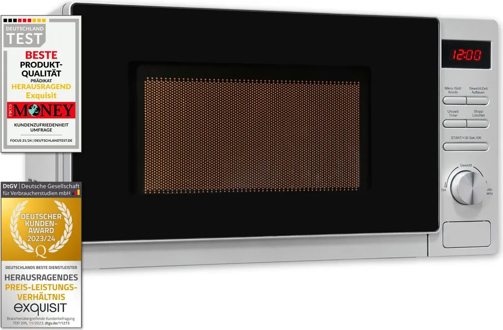 Exquisit Microwave MW 2070-3 GDI si | Grill | Max. 1000 W | 20 l cooking chamber | Silver glass front