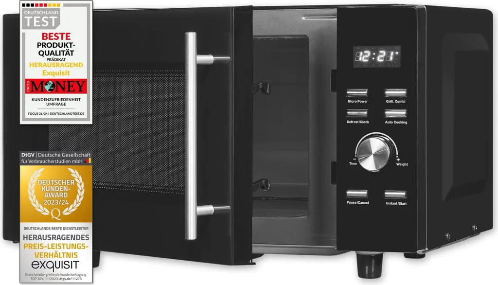 Exquisit Microwave MW8023-F-240DIG black | 750 Watts | 1000 Watt Grill | Timer | Defrost function