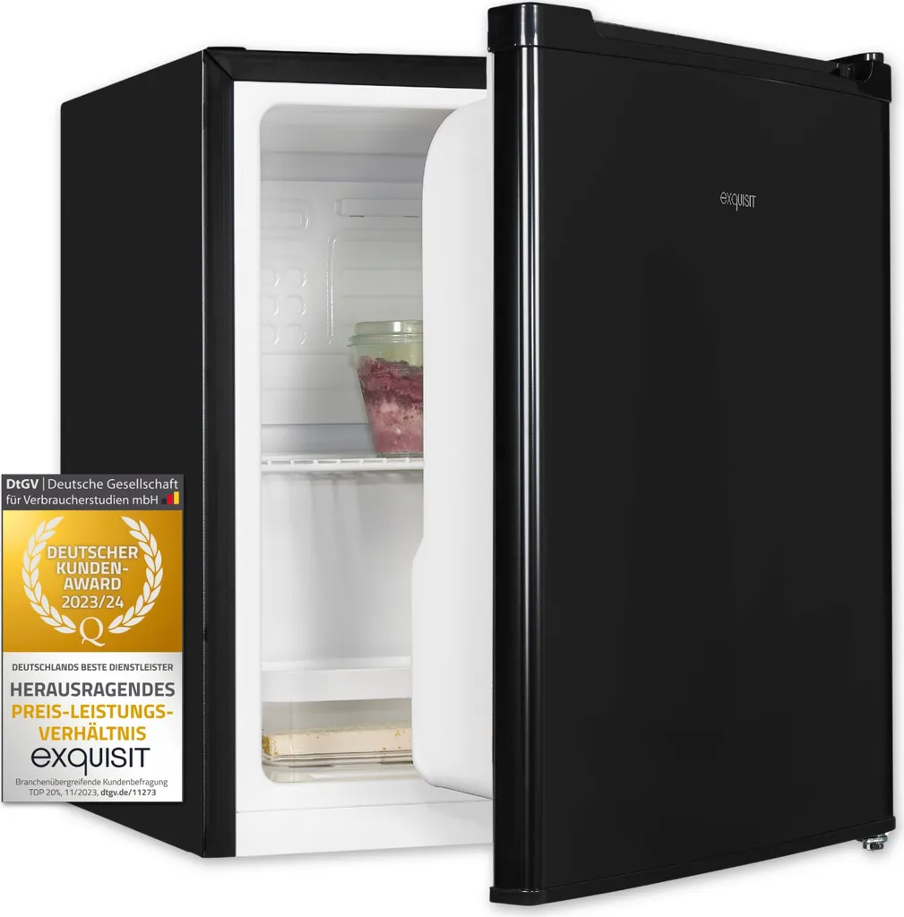 Exquisit Mini Fridge KB05-V-040E black | 40 l net capacity | wire shelf | reversible door hinge | 45cm width