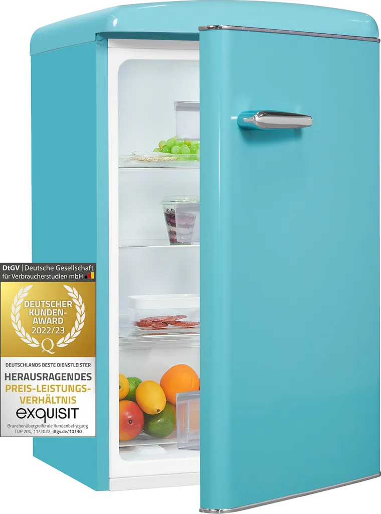 Exquisit Retro Refrigerator RKS120-V-H-160F dove blue | Freestanding | 122 l capacity | dove blue