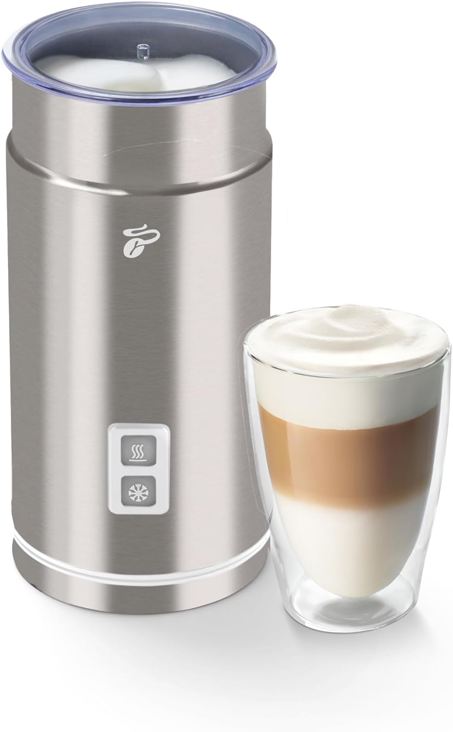Tchibo Electric Milk Frother, Non-Stick Coating, Warm and Cold Milk Frother, 130ml Capacity, for Latte Macchiato, Cappuccino and Cocoa, Stainless Steel Housing