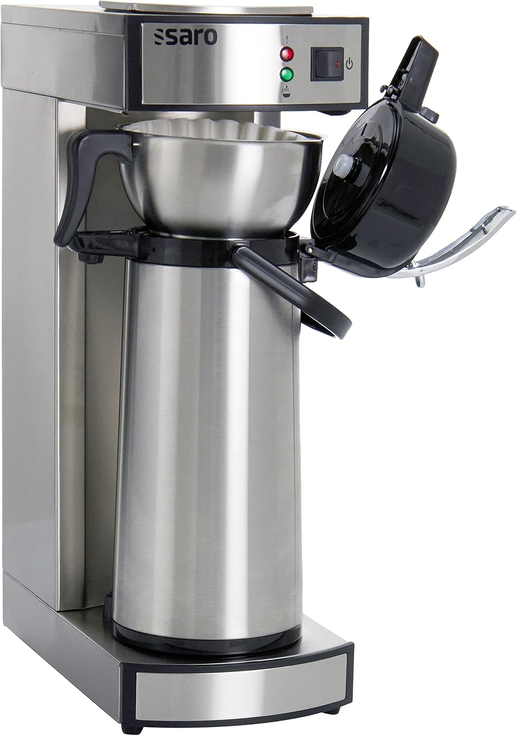 Saro 317-2085 Thermo Coffee Machine with Basket Filter and Thermos Flask, Industrial Coffee Machine with Thermos Jug (2.2 Liters, approx. 10 Cups, Brewing and Warming Function), Silver, 1.8 Liters