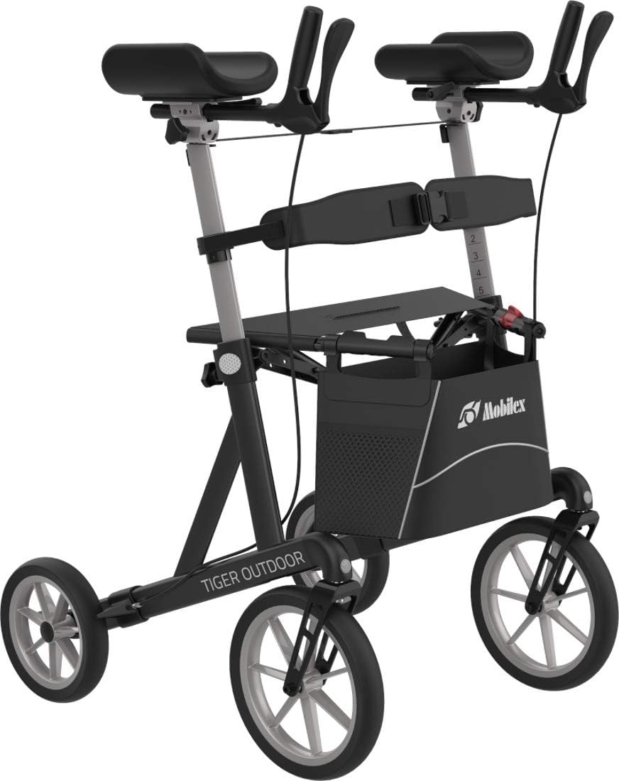 FabaCare Tiger Outdoor XXL Arthritis Rollator with Sanding Brake, Forearm Rollator, Padded Arm Rests, Height-Adjustable Arthritis Rollator, up to 200 kg, Anthracite