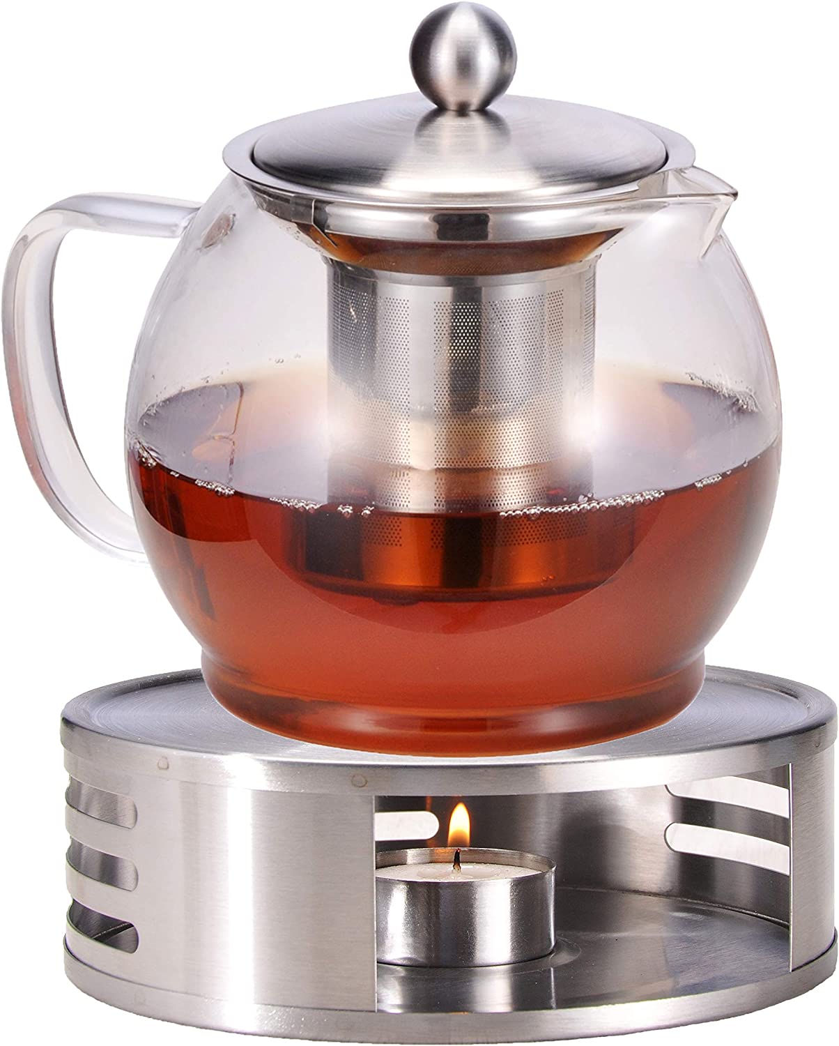 Bambelaa! Bambelaa! Bambelaa. Teapot with Warmer Strainer Insert Glass Set Tea Glass Teapot Coffee Pot Tea Strainer Pot Tea Warmer Approximately 1.2 Litres