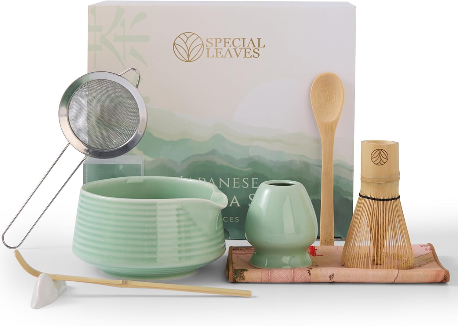 Matcha Set - Mint Green - 8-Piece Matcha Tea Set - Matcha Broom, Bowl, Spoon, Scoop, Strainer, Holder & Accessories - Premium Matcha Kit for Matcha Lovers