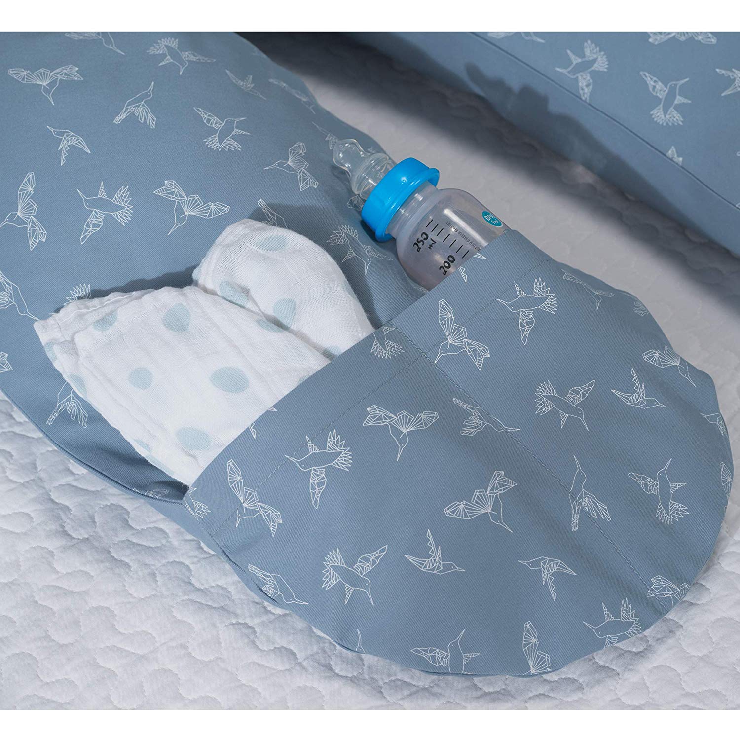 Theraline Das Original Nursing Pillow 190 cm with Cover Hummingbird - Kangaroo Style Pockets