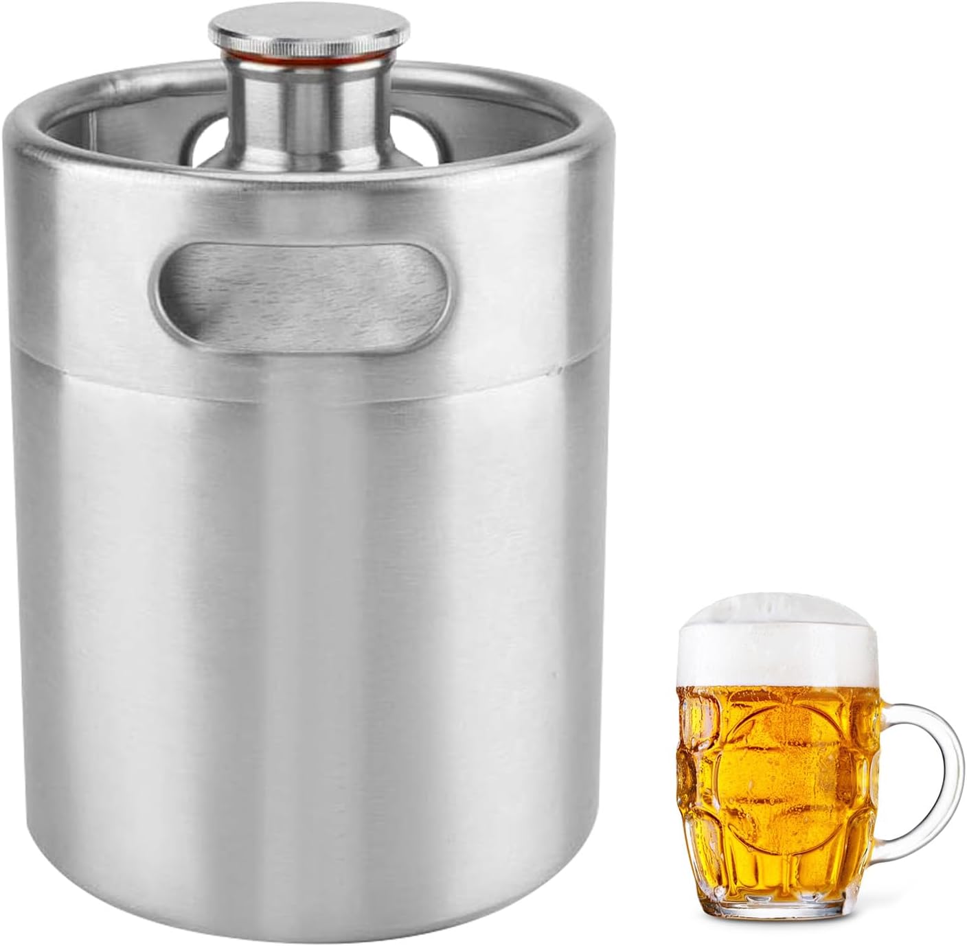 Ysislybin 5 Liter Beer Keg, 304 Stainless Steel Mini Growler Keg, Portable Beer Barrel with Hexagonal Spiral Lid, Practical Hotel Supplies, Beer Dispenser 5 Liters with Cooling for Home Brewing, Crafting and