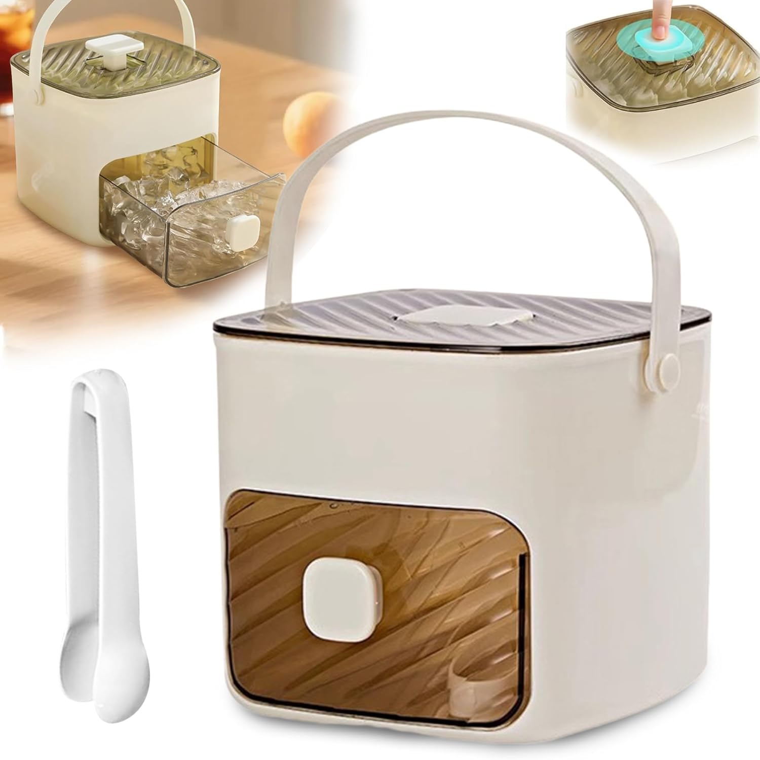 Ice Cube Maker, Ice Cube Machine with Press Type, 48 Grids, Reusable Ice Grid, Ice Cube Box with Drawer and Storage Container, Ice Cube Box with Tongs, for Coffee and Juice