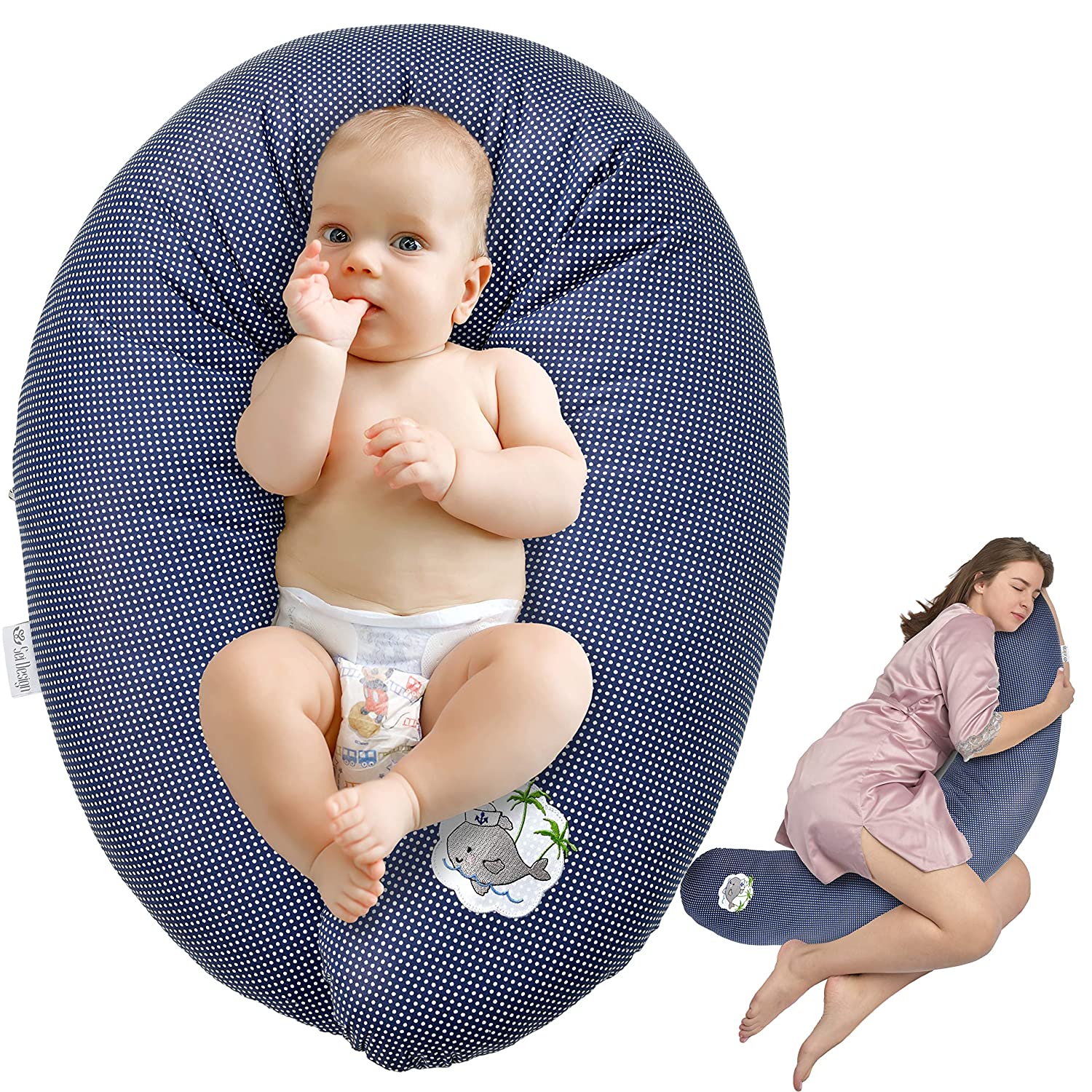 sei Design Quality Baby Nursing Cushion Maternity Pillow by Be Design 170 x 30 cm, Filling From 3-D fiber ball – Super Soft and Comfortable. Cover with High-Quality Embroidery.