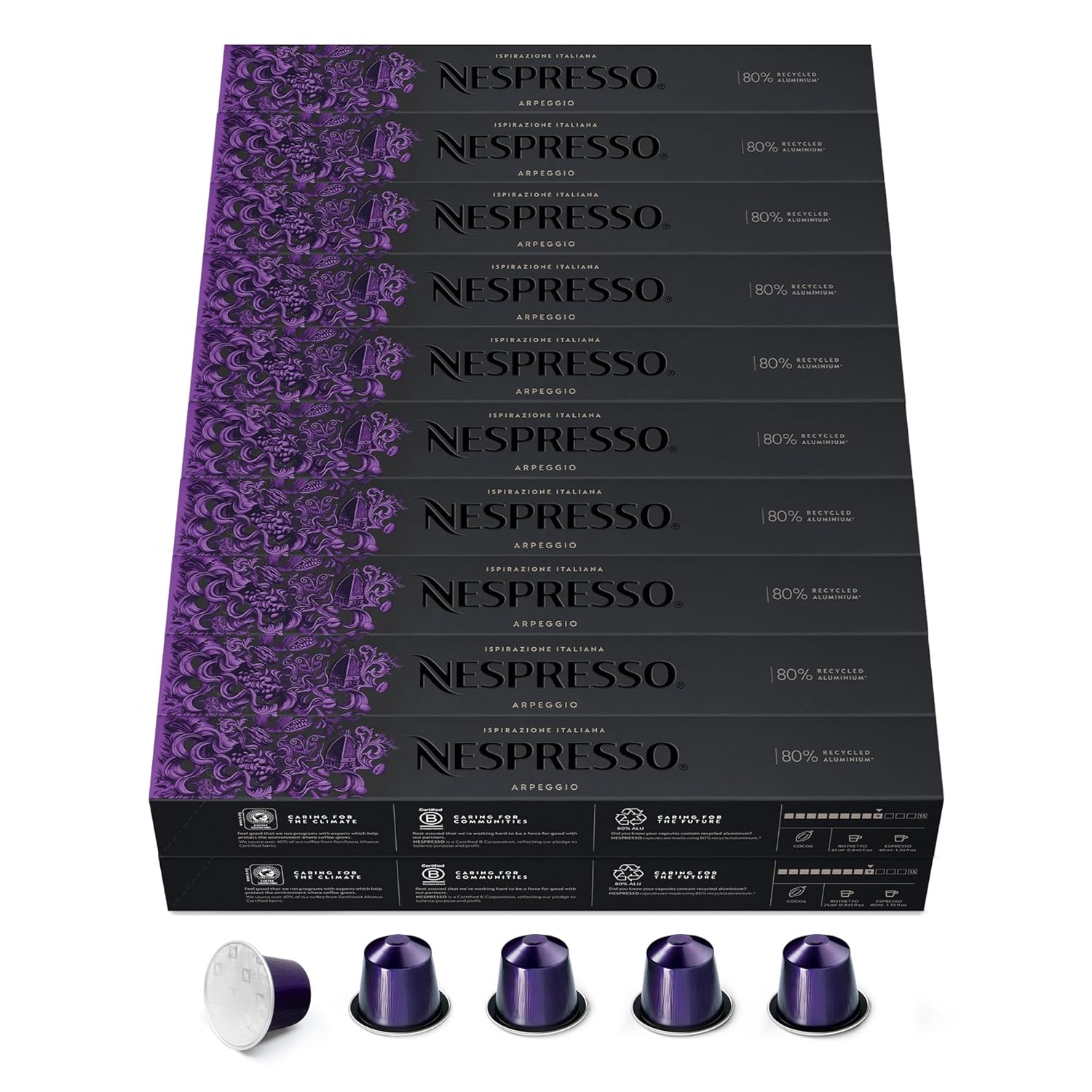 NESPRESSO Original Arpeggio Arabica Coffee Dark Roast Compatible with Original Coffee Machines Capsule Set of 200 Coffee Capsules