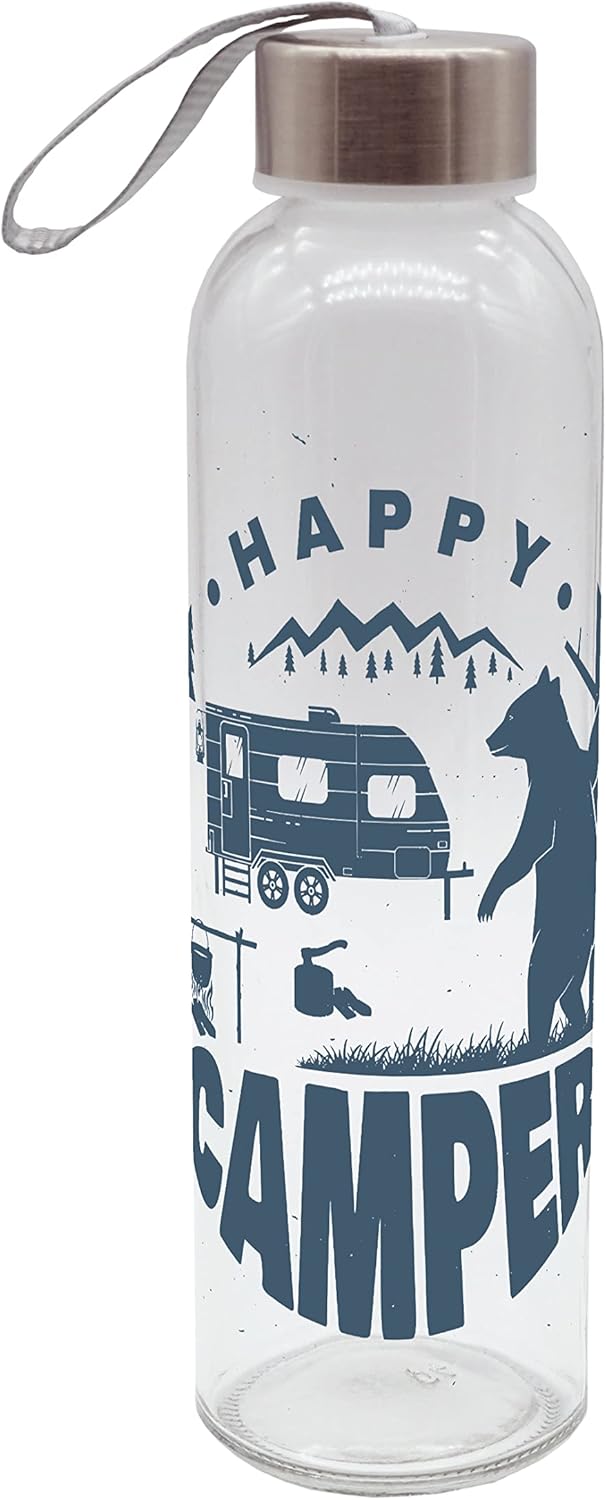 GEDA LABELS Unisex Youth Happy Camper Water Bottle, Colorful, 500 ml