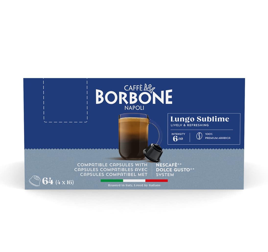 Caffè Borbone Lungo Sublime - 64 Coffee Capsules - Invigorating and Refreshing - Compatible with Nescafè Dolce Gusto Coffee Machines