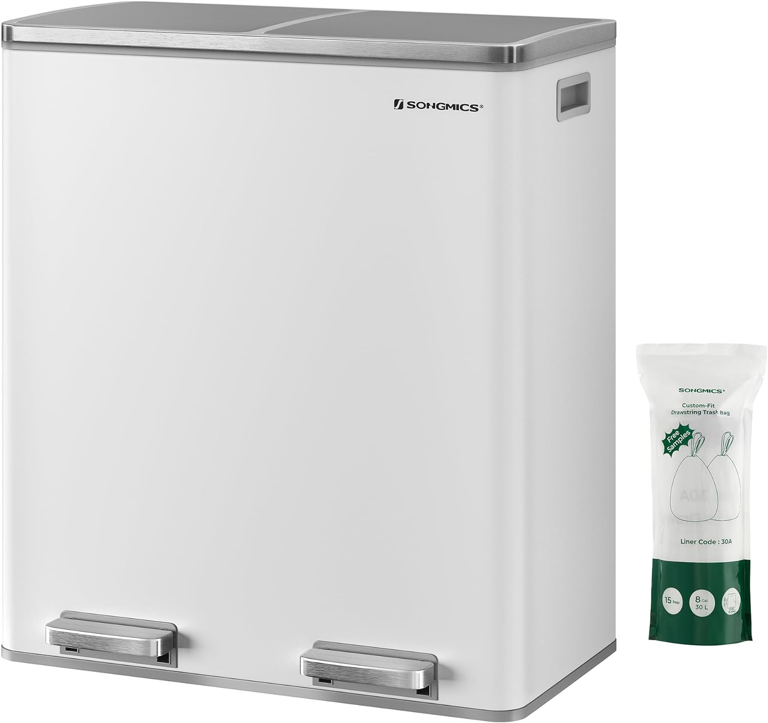 SONGMICS Waste Separator Bin with 2 Plastic Inner Buckets, 60L
