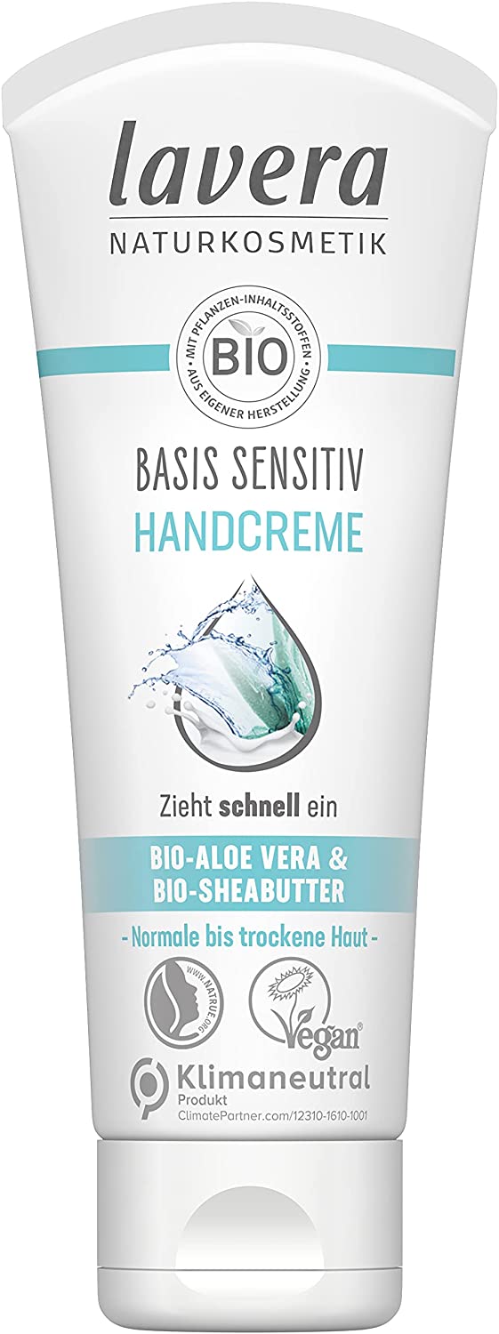 lavera basis sensitiv Handcreme - zertifizierte Naturkosmetik - vegan - Bio Aloe Vera & Bio Sheabutter - 75ml, ‎weiß