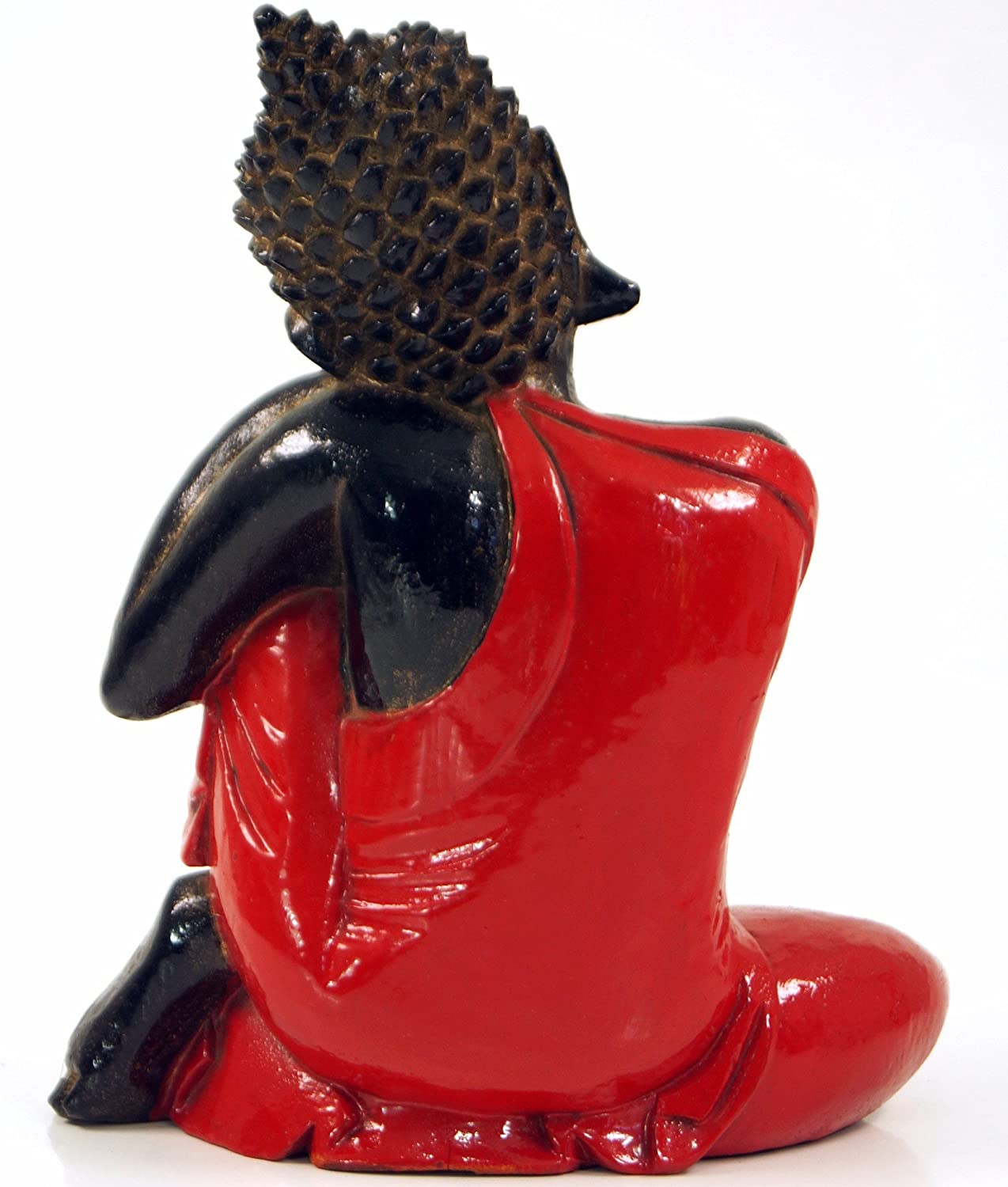 Guru-Shop GURU SHOP Carved Sitting Buddha Figurine, Dreaming Buddha - Red/Right, 28 x 21 x 12 cm, Buddha