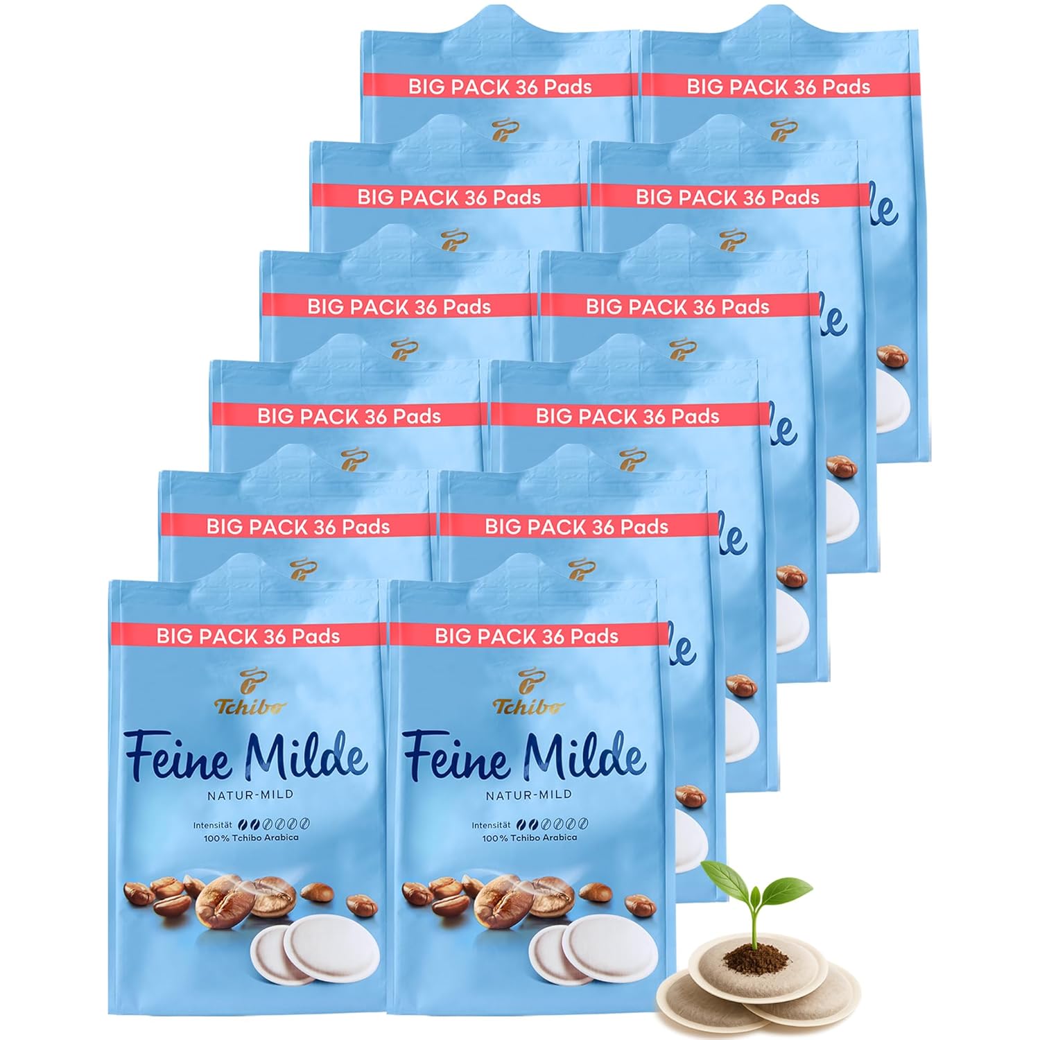 Tchibo Coffee Pads Storage Pack Maxi Pack, Fine Mild 432 Pieces - 12 x 36 Pads (Coffee, Mild with Gentle Roasted Aromas), Sustainable, Suitable for Senseo Machines