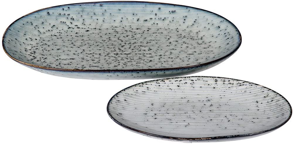 broste Copenhagen Set of 2 Oval Serving Plates Earthenware \'Nordic Sea Blue/Grey