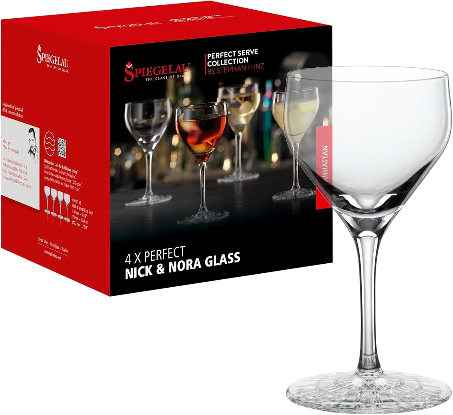 Spiegelau & Nachtmann Perfect Serve Nick & Nora 4500156 Cocktail Glasses Set of 4 150 ml Manhattan Crystal Martini Glasses Dishwasher Safe