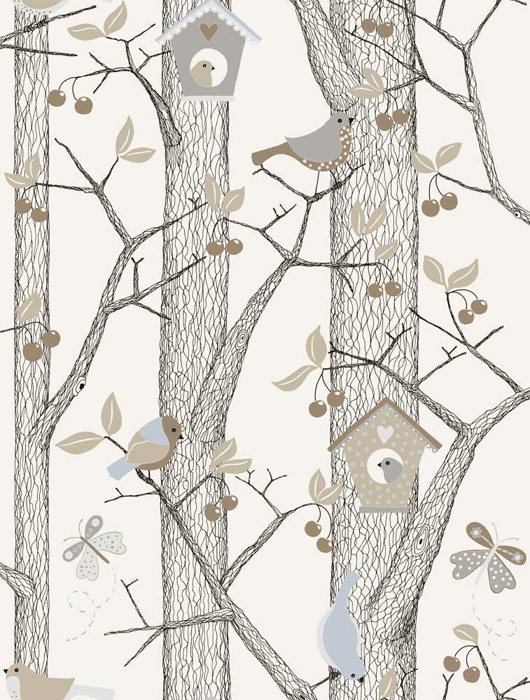 BorasTapeter Lilleby 2651 Fleece Wallpaper Childrens Cherry Blossom Tree With Birds Bei