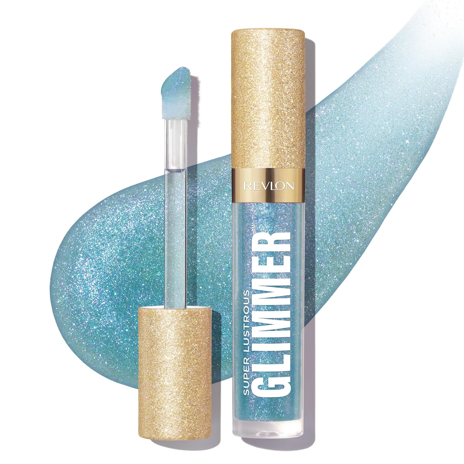 Revlon Super Lustrous Glimmer Gloss, Moisturizing and Plumping, Ultra Shiny Finish, Plant-Based Formula, 010 Indigo Ice, 3.8 ml