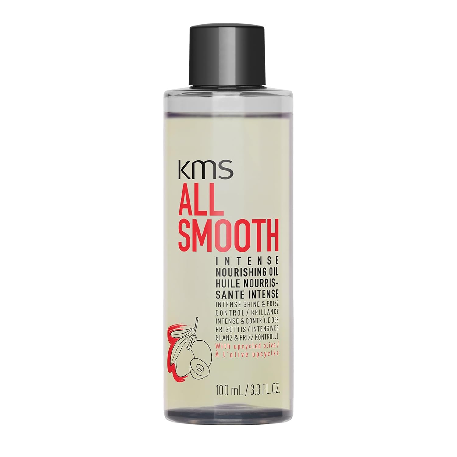 KMS ALLSMOOTH Intense Nourishing Oil for Medium to Strong, Strong Hair That Needs Frizz Control and Shine, Upcycled Olive, Silicone-Free, Vegan Formulation, 100 ml