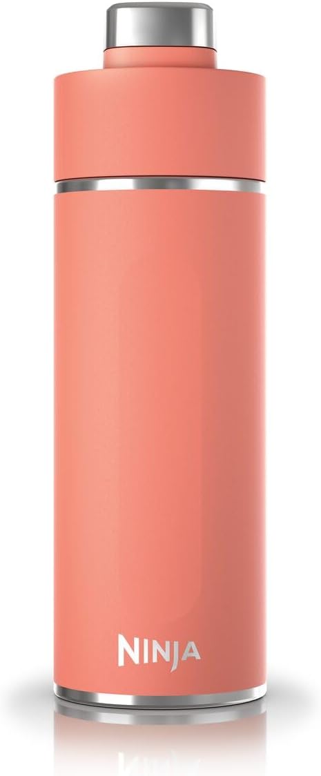 Ninja Thirsti Water Bottle, Thermos Mug to Go, 700ml, Leakproof Lid, for Carbonated, Hot & Cold Drinks, Triple Insulated Travel Mug, Stainless Steel Bottle, Coral, DW2401EUUKPE