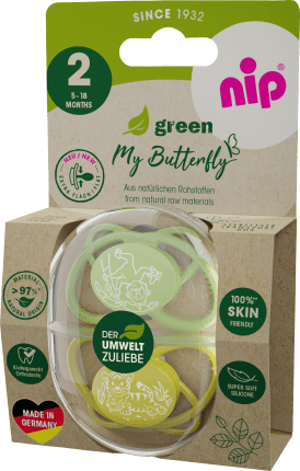 NIP Schnuller Green My Butterfly Silicone, Green, Gr. 2, 5-18 months, 2 hours