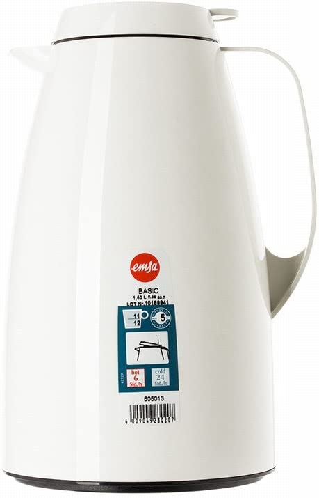 Emsa 505013 vacuum flask, thermos flask, 1.5l filling volume, coffee pot, quick tip closure, basic in white