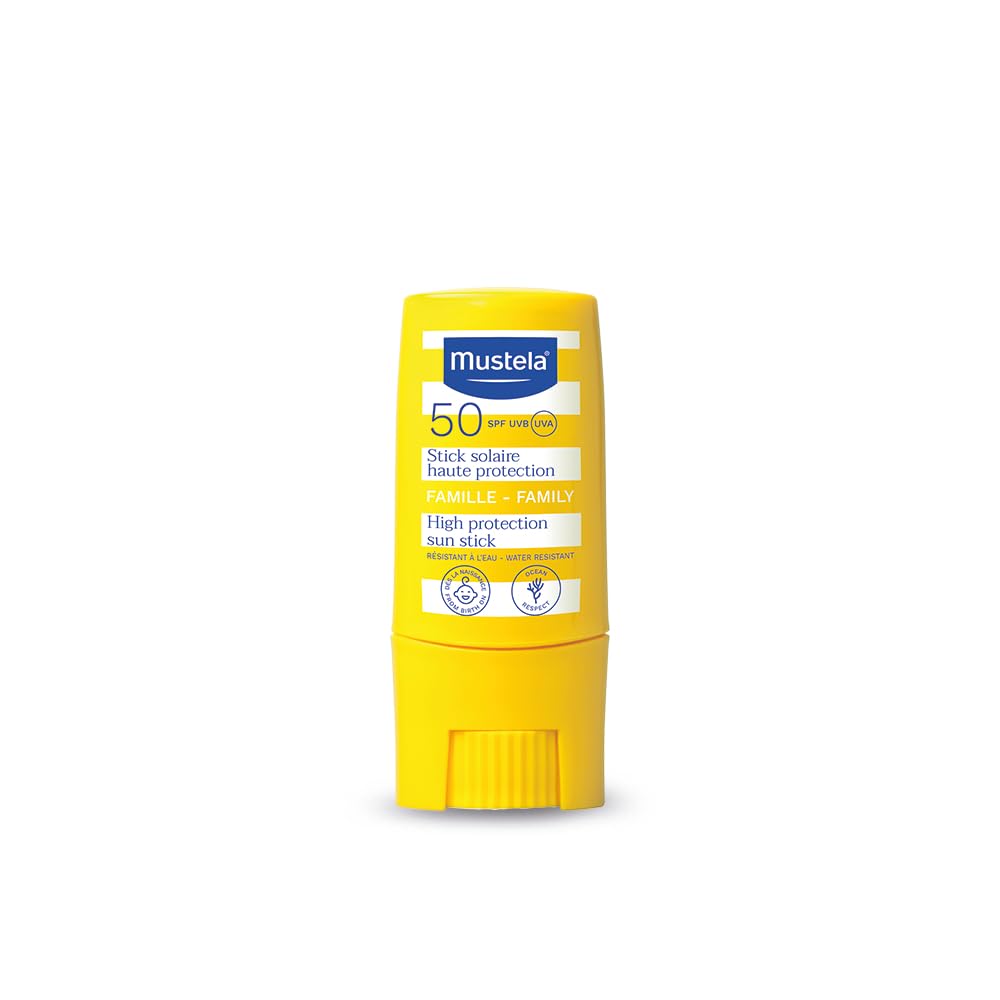 Mustela Sun Stick Spf 50, Face, Body, with Avocado Oil and Vitamin E, Babies, Children, Whole Family, Suitable for Pregnancy - Very High Protection Against UVB and UVA Rays (Travel Size 10 ml)