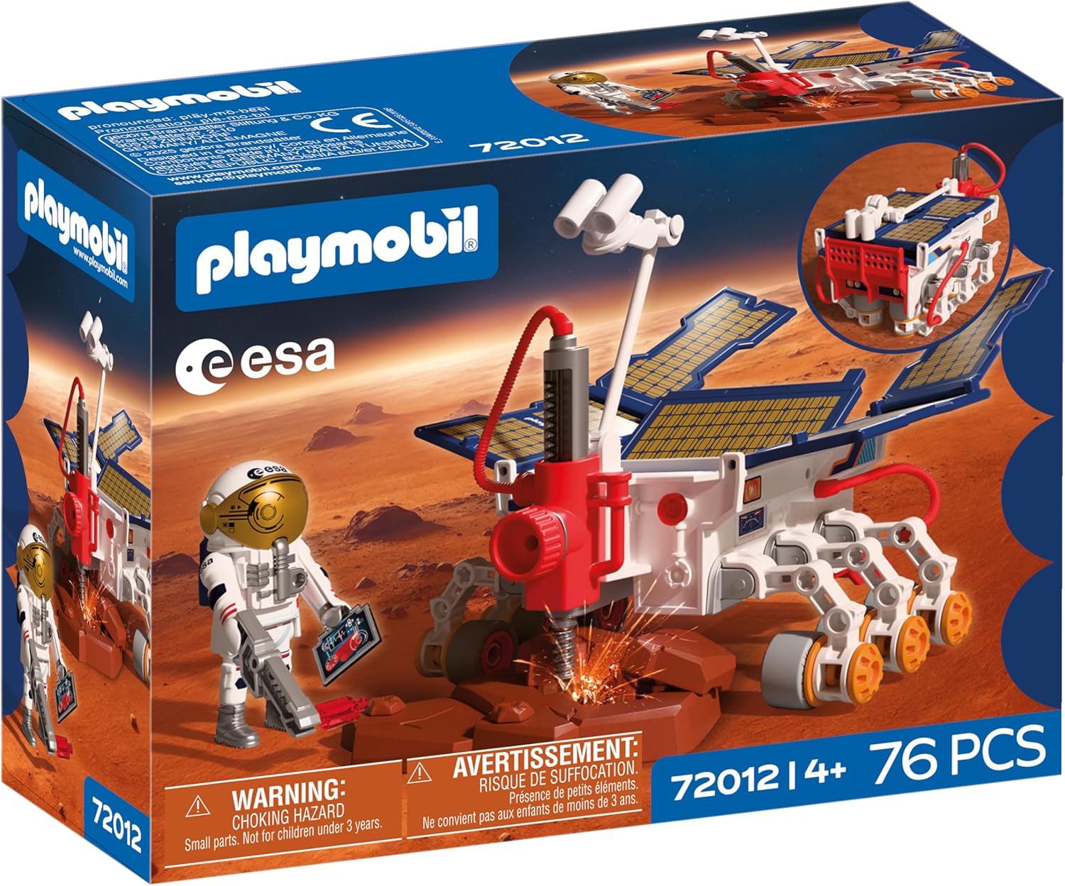 PLAYMOBIL Space ESA Mars Exploration Rover, Astronaut, Mobile Rover with Drill and Solar Panels, High-Quality Space Toy Set for Children from 4 Years, 72012