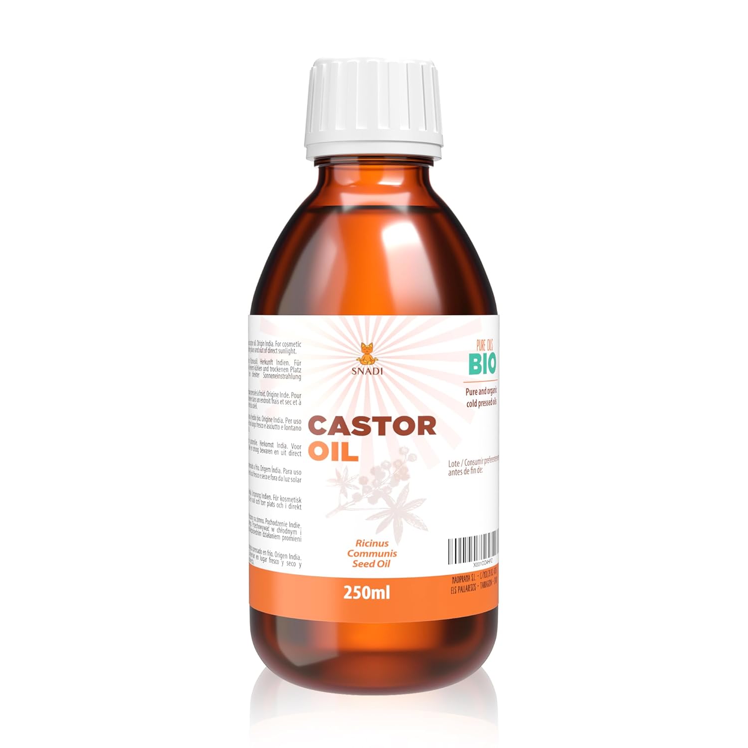 Snadi - Pure Organic Castor Oil | 250ml | Cold Pressed | Antioxidant, anti-aging | Moisturizing for Dry Skin, Body and Hair | Promotes Growth of Eyelashes and Beard | Organic