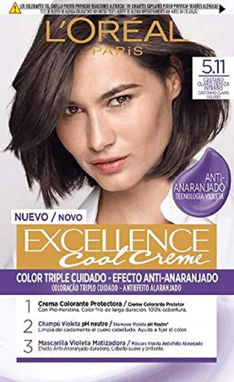 L'Oréal Paris L\'Oréal Paris Excellence Cool Cream Ink Permanent – Tono 5.11 Castaño Claro Ceniza Intenso