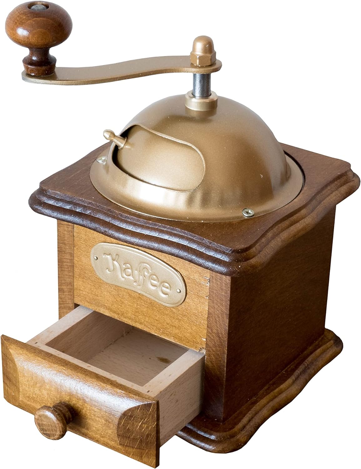 HANDKADECOR Manual Wooden Coffee Grinder with Drawer - Brown