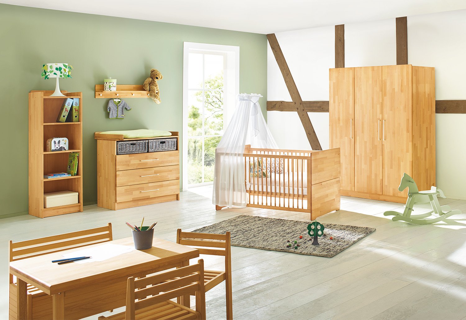 Pinolino Natura Nursery Wide Large 3-Piece Children\'s Bed 140 x 70 cm Wide Changing Table with Changing Base and Large Wardrobe Solid Beech Oiled (Item No. 10 21 74 BG)