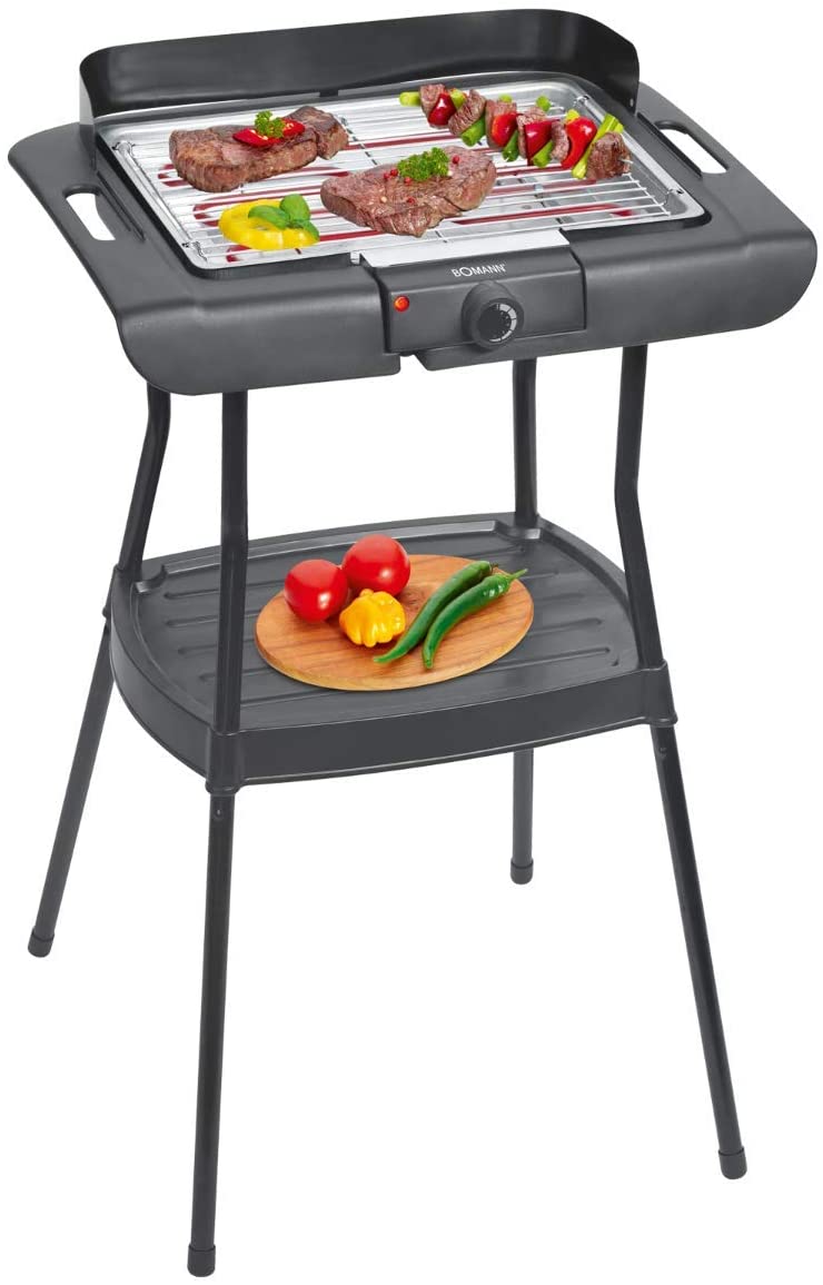 Bomann BQ 2243 CB Electric Grill Table Grill Indoor Outdoor BBQ Grill Small Electric Table Grill for Balcony/Camping/Garden Grill, Grill Grate, Wind Protection, Grill Surface: 35, Black