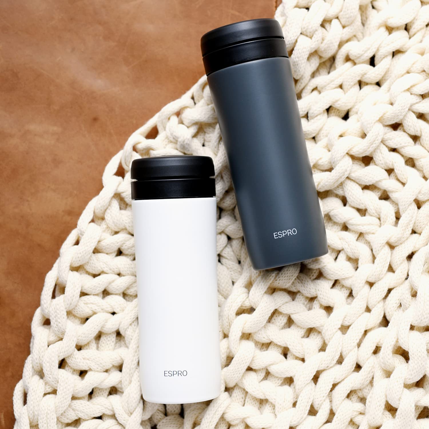 ESPRO Travel Press Mini Coffee Maker with Thermal Function Stainless Steel Coffee to Go 350 ml Black