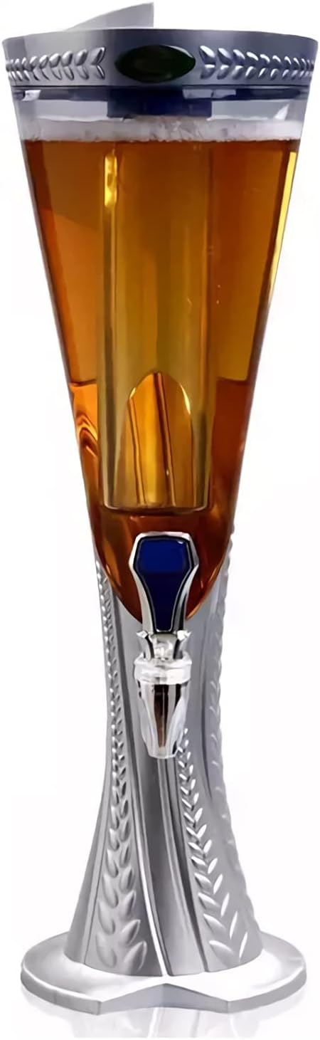 SUNESA Drinking Column Drinks Dispenser 3L Beer Column with Ice Cooling Fun Party Drinks Dispenser with Tap Ice Tube and Lights for Cold Beer, Silver Drinking Column Beer Tower (Size: 3XL)