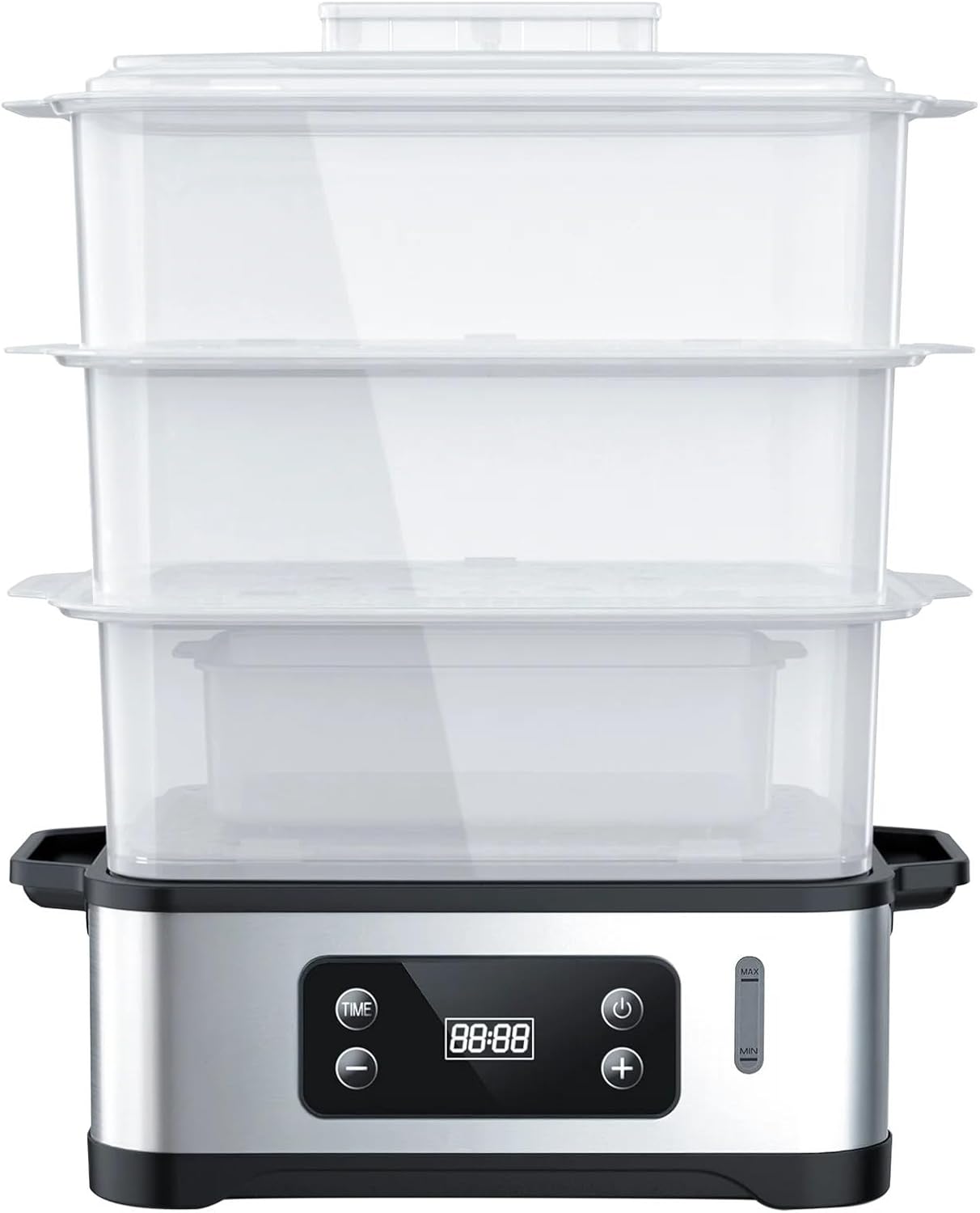 Electric Steamer Stainless Steel TÜV/GS Mark Steam Cooker with 3 Levels Including Rice Bowl 1000 W Automatic Shut-Off 12.0 L BPA Free (Square)