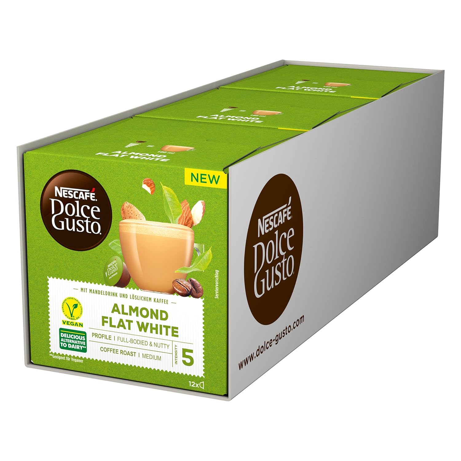 NESCAFE DOLCE GUSTO NESCAFÉ Dolce Gusto Almond Flat White, 36 Coffee Capsules (Vegan, with Almond Drink), Pack of 3 (3 x 12 Capsules)