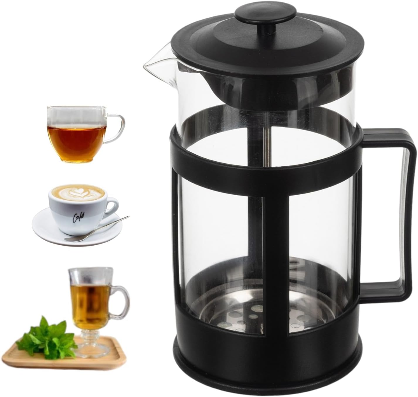 Ruhhy French Press Tea Maker with Triple Stainless Steel Filter for Loose Tea Coffee Press 1 Liter Heat Resistant Glass 24565