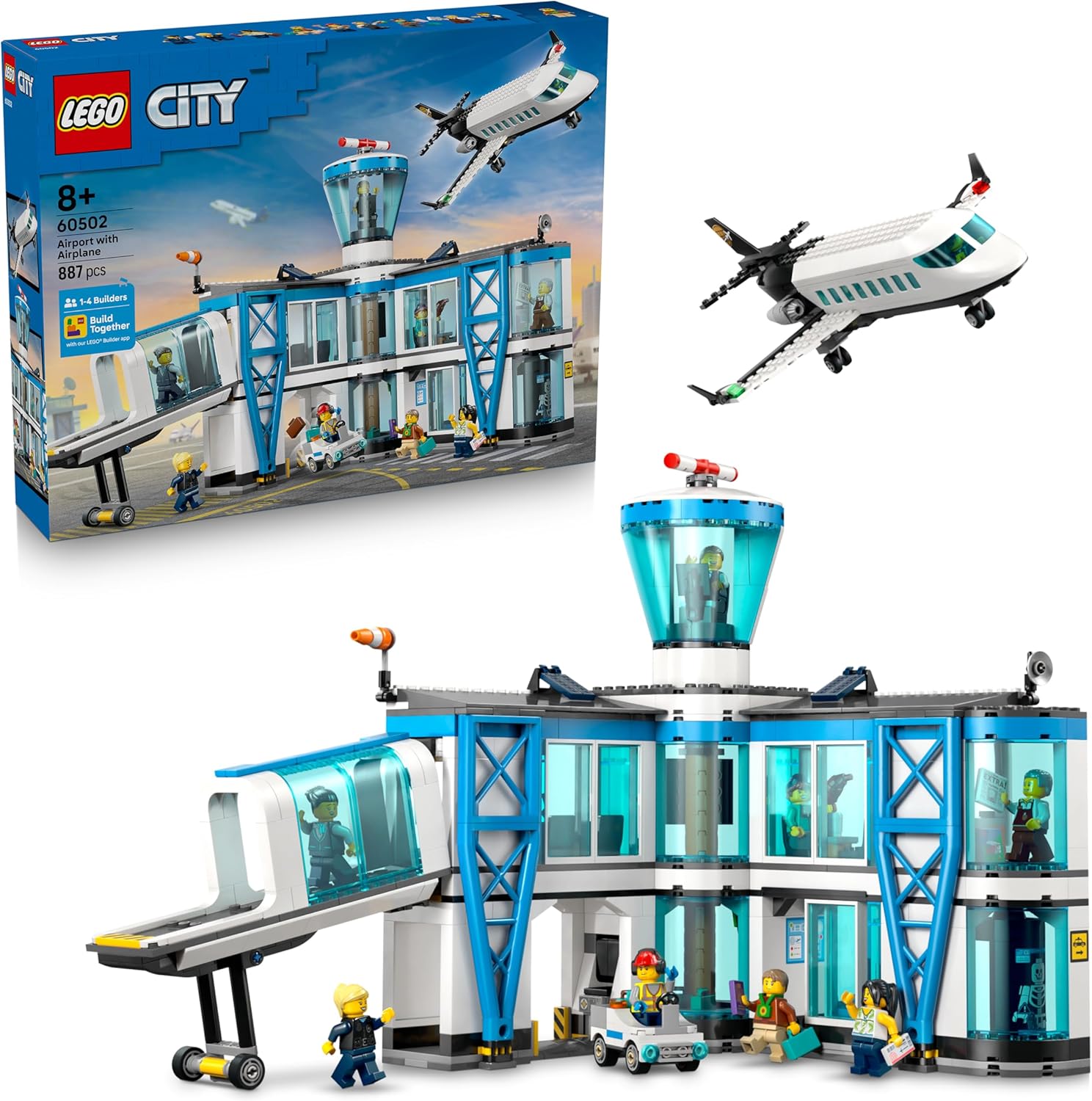 LEGO City Airport with Plane - Toy Miniature Model Making with Terminal, Plane, Tug Vehicle, Passenger Bridge, 9 Mini Figures & Accessories - Birthday Gift for Boys from 8 Years - 60502